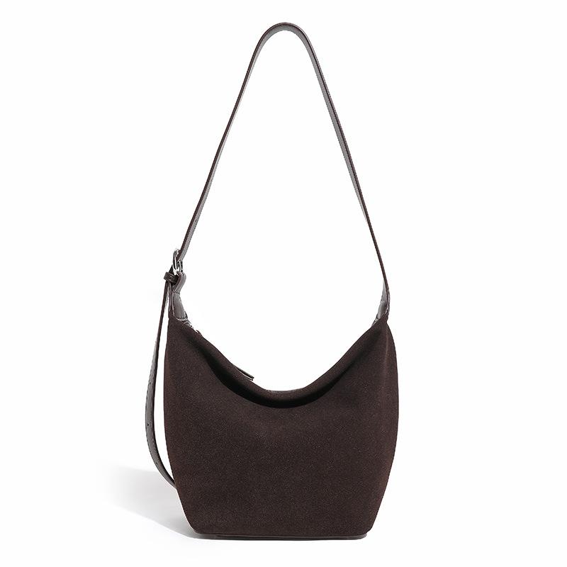 2024 New Original Niche Bucket Tote Bag for Women, Large Capacity, Maillard Style, Autumn/Winter Suede Crossbody Bag