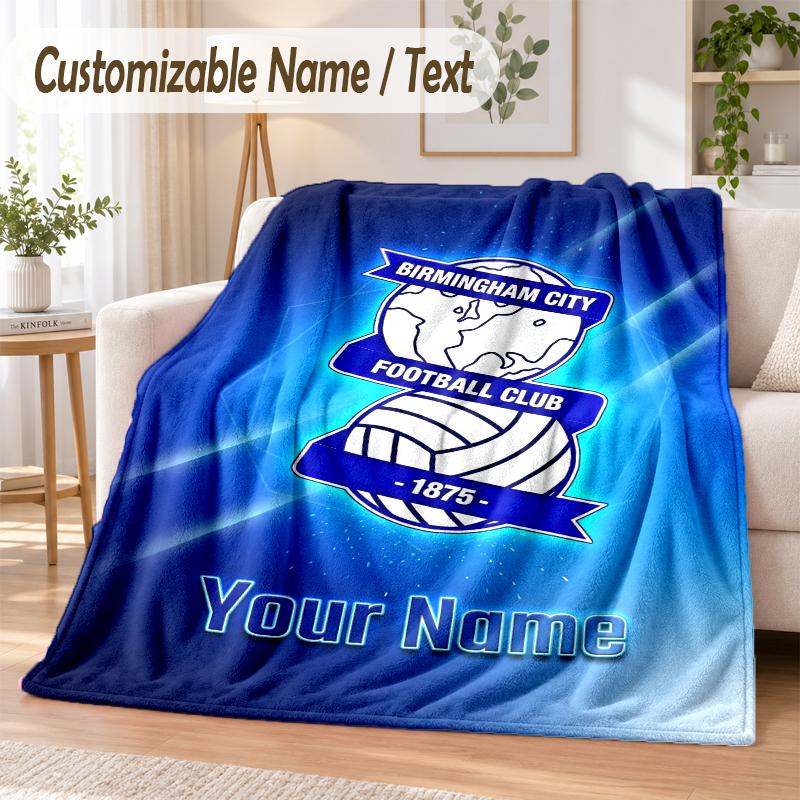 Custom Text Flannel Blanket BIRMINGHAM CITY Football Print Warm Cozy Blanket Home Sofa Bedding