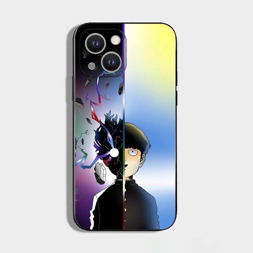 Мультяшный чехол для телефона Mob Psycho 100 для iPhone 16,15,14,13,12,11 Plus,Pro Max,XS,X,XR,SE,Mini,8,7, Мягкий силиконовый черный чехол