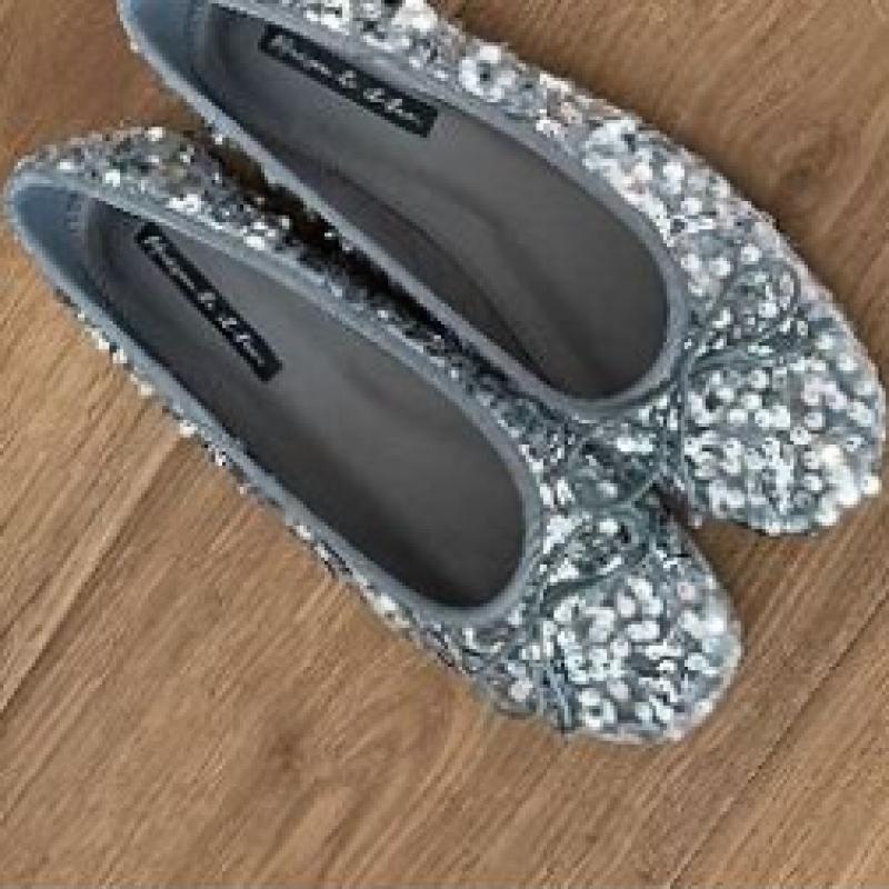 New Arrivals Open Run Sequined Flat Shoes Silver Loafers Ribbon