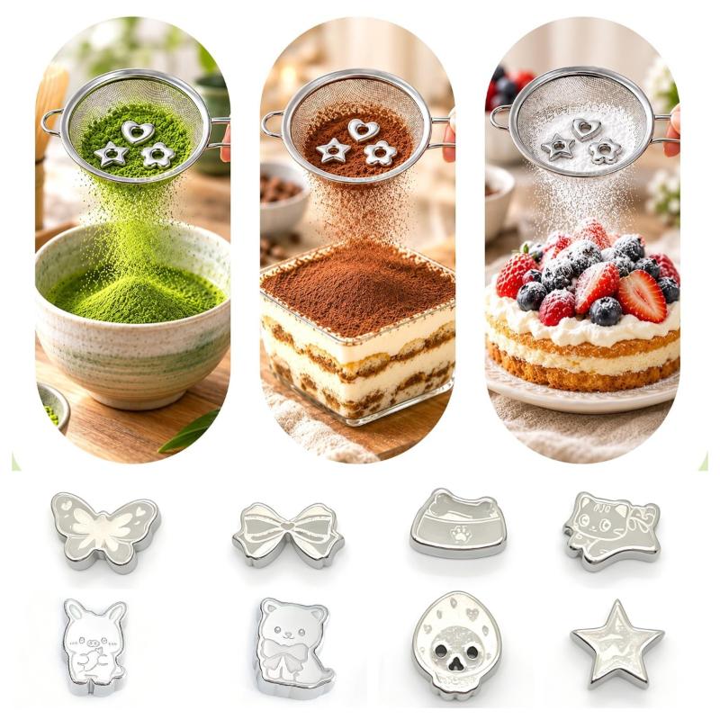 316 Stainless Steel Matcha Sieve Bead Animal Star Moon Flower Tea Art Tool Portable Baking Tool Kitchen Utensils