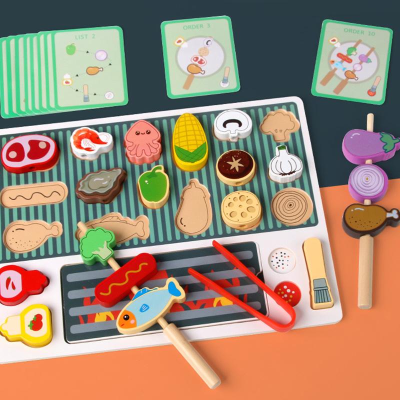 Детский Барбекю Еда Кухонные Игрушки Миниатюрная Еда Ролевая Игра Подбор Игры на Разрезание Малыши Монтессори Образование Деревянная Игрушка
