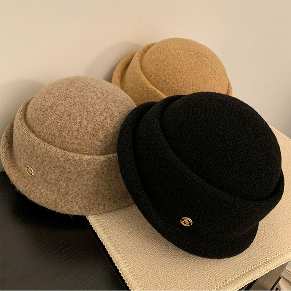 Bow Hepburn Style Topper Hat Camellia Flower Wool Fisherman Hat Retro Basin Hat Ladies