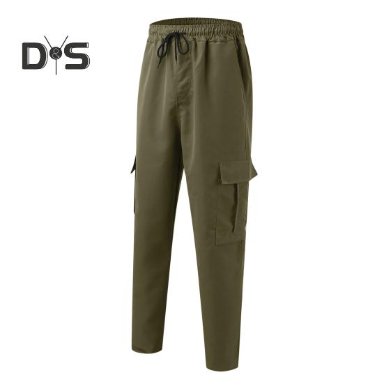 Мужские брюки-карго весна-осень с несколькими карманами, эластичный пояс, прямые спортивные брюки, эластичные брюки, однотонные, свободные, уличный стиль, для бега