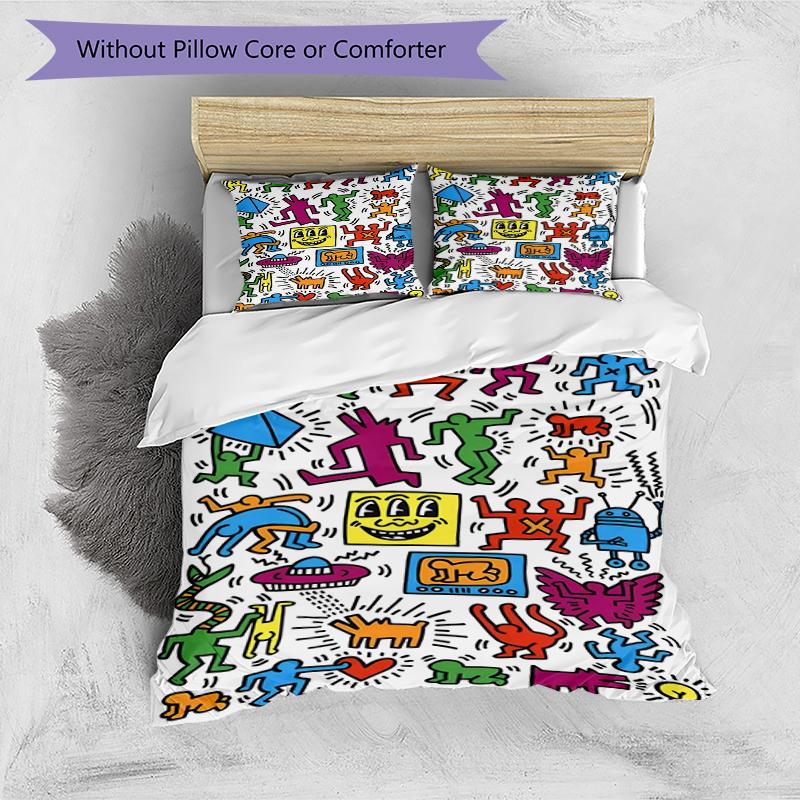 3pcs Keith Haring Ascending1 pattern bedding set duvet cover set includes duvet cover &pillowcases, perfect all season bedroom decoration & gift
