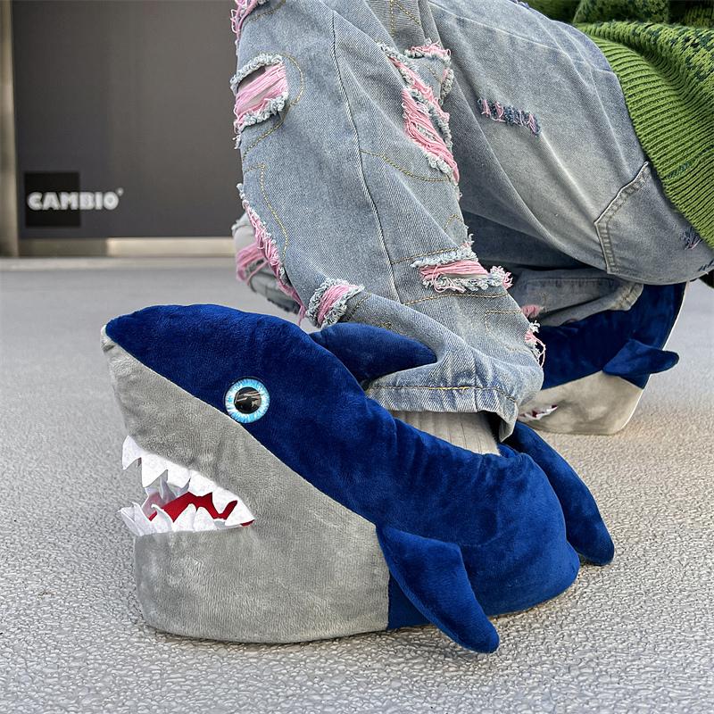 Симпатичные тапочки Blue Shark для мужчин, удобная теплая домашняя обувь, домашние мокасины, мягкие зимние тапочки для мужчин, забавные меховые тапочки для женщин