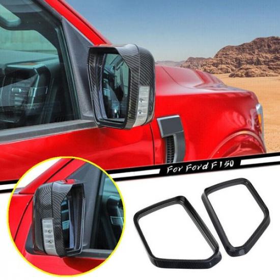 For 2021-2023 Ford F150 F-150 ABS Carbon Rearview Side Mirror Eyebrow Cover Trim