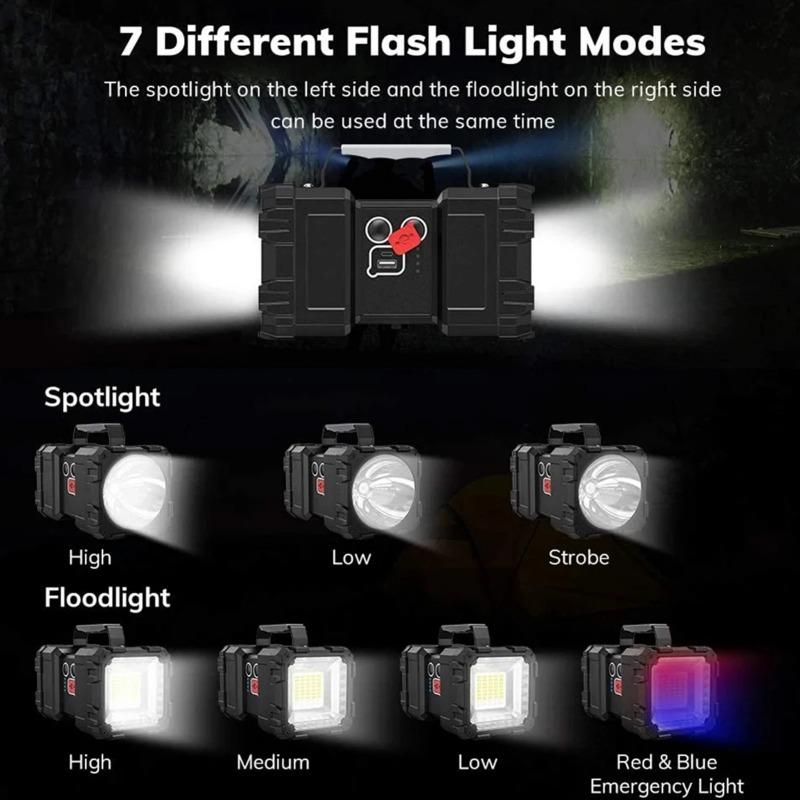 Super Bright Searchlight LED Spotlight Double Head Camping Lamp Recharageable Flood Light Torch Portable Lanterns 5000mAh