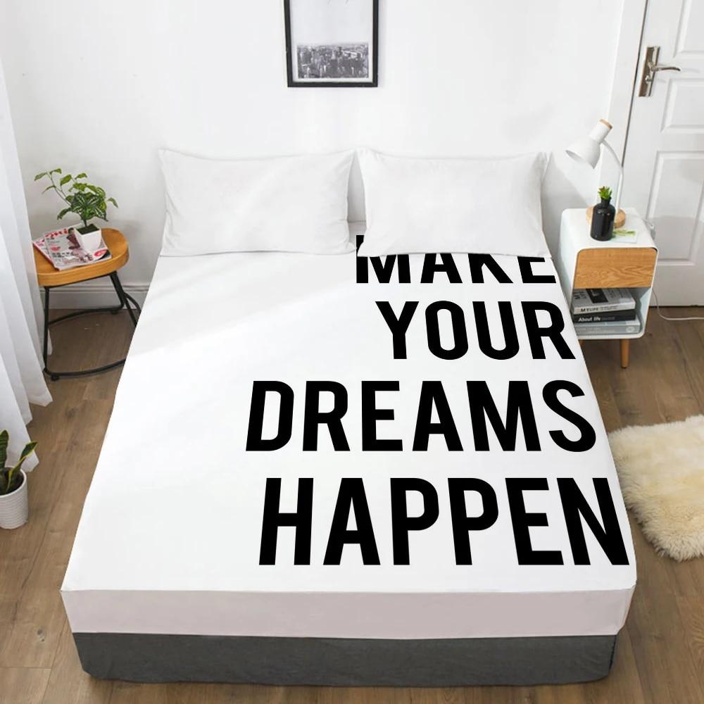 White Letter Fitted Sheets Mattress Cover With Elastic Band 3D Bed Sheet Linens 200x220 160x200 Bed Sheet Customize Size/design