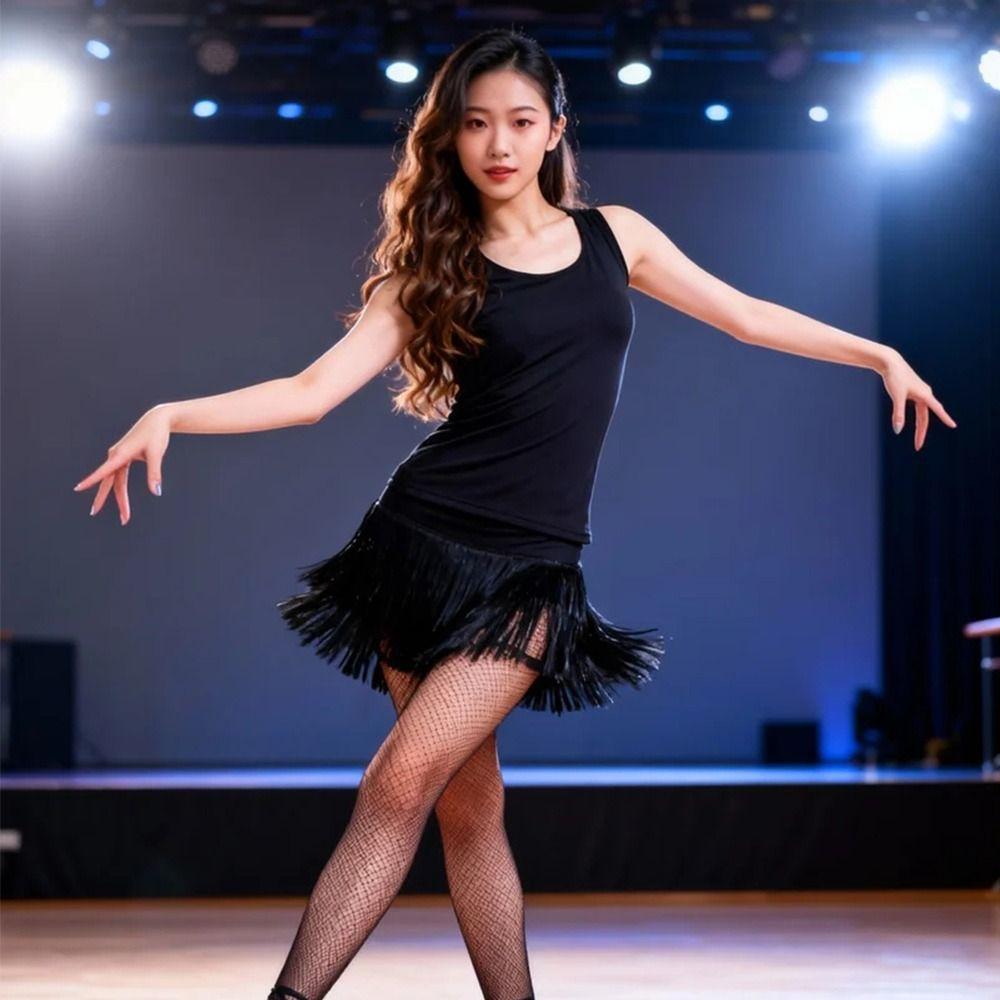 2 Layer Ballroom Dance Skirt Tassel Samba Dance Skirt Fashion Performance Costume for Women