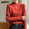Stand-up Collar Long-sleeved Knitted Bottoming Shirt Women's Semi-high Neck Jumper Slim Warm Inner Jumper Pretty Tops