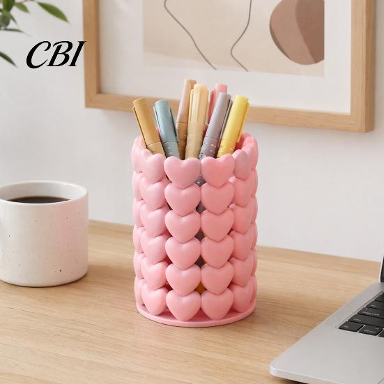 Decorative Pen Container 3D Printed Hollow Heart Holder, Aesthetic Stand, Girlish Love Stitching Stand Makeup Brush Multifunctional Storage