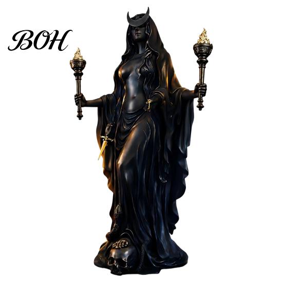 Unique Fantasy Sculpture Hecate Greek Goddess Statue with Magical Hounds, Theme Culture Gift for Collectors Resin Sculpture, Mythological Figurine