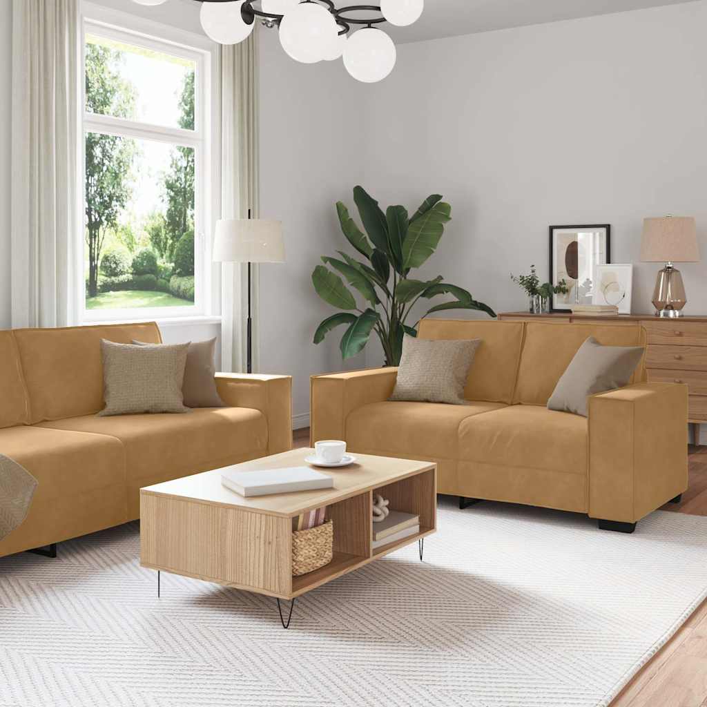 3 Piece Sofa Set with Cushions Brown Velvet