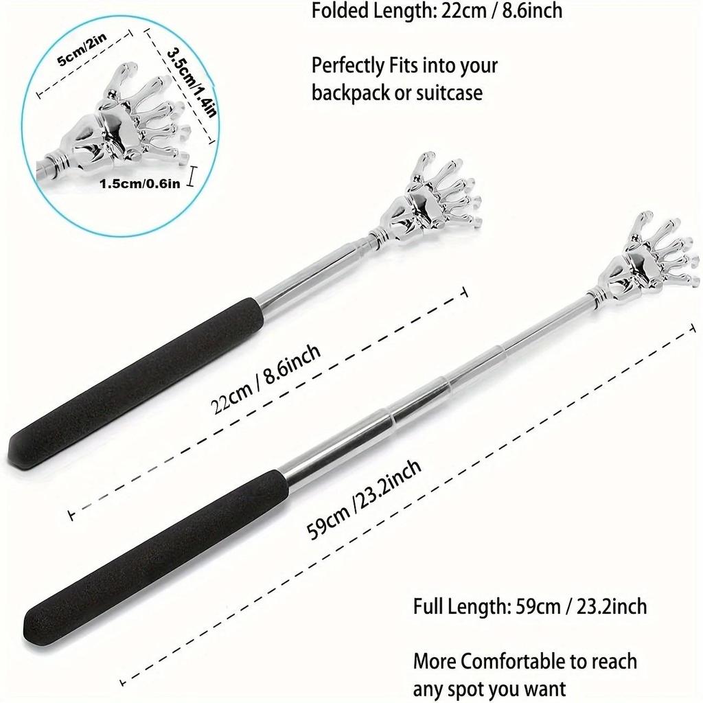 Adjustable Stainless Steel Back Scratcher with Retractable Claw for Portable and Convenient Massage and Tickle Relief