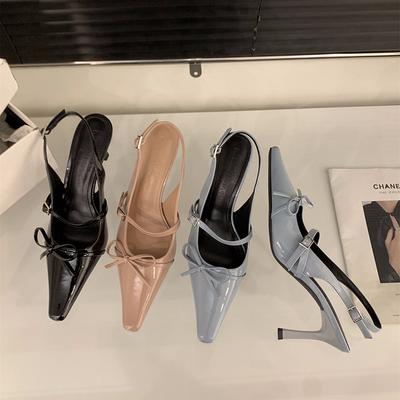 Летние туфли-лодочки с острым носком и высоким каблуком, элегантные туфли для вечеринки с бантом-бабочкой для женщин, модные туфли для платья