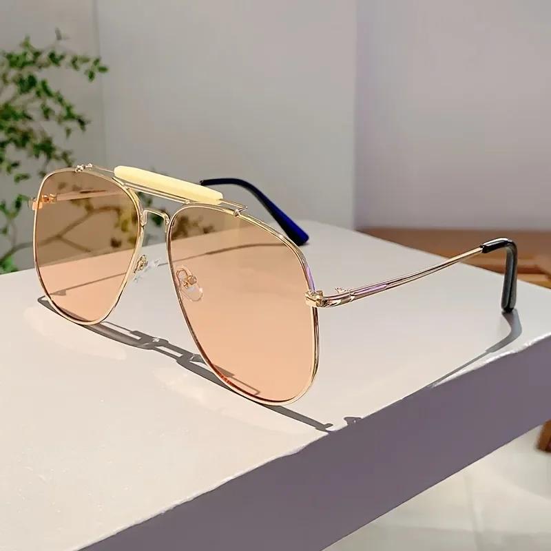 Винтажные солнцезащитные очки-пилоты Новые модные солнцезащитные очки оверсайз с двойной переносицей для улицы Модный брендовый дизайн Защита от УФ-лучей