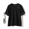 Ruyi Pendant! Dry Girl Rolled Sleeves Combed Cotton Round Neck Shoulder Short Plate Buckle T-shirt 2024 Amoi Tops