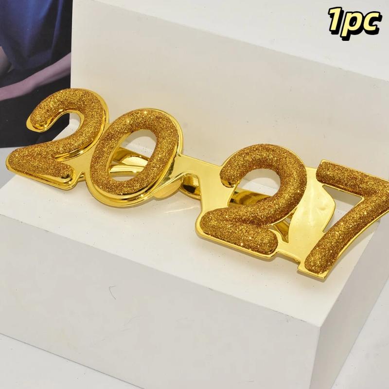 Очки с цифрами 2027 С Новым годом Солнцезащитные очки с бриллиантовым блеском Костюмный реквизит Рождественская вечеринка Декор Забавные очки