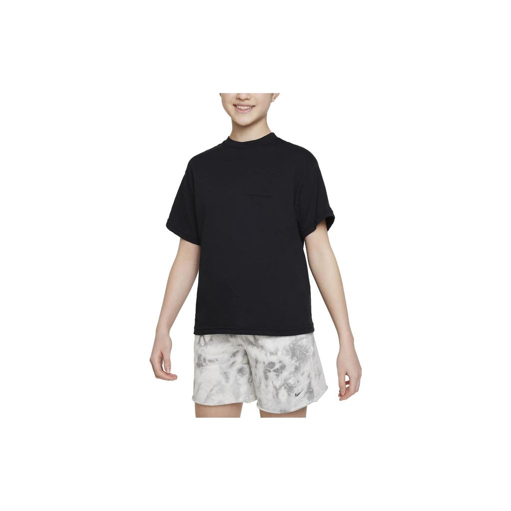 Nike Цветные блоки круглый вырез свитер короткий рукав футболка детские топы черный FB1325-010