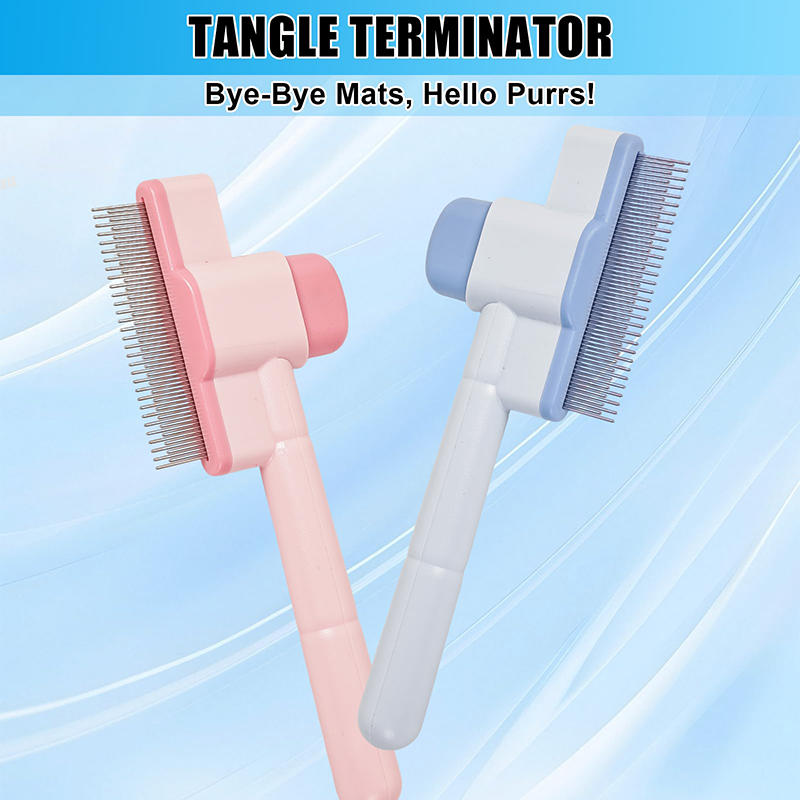 Stainless Steel Pet Deshedding Comb Fine-Tooth Rake One-Click Hair Release Flea Removal Tool For Dogs Cats High Quality Metal Material Fast Delivery