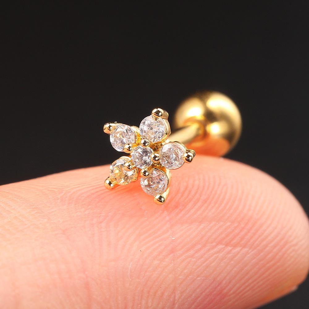 New Designed Helix Piercing Flower Star Moon Earrings Trend Sliver Gold Color Zircon Tragus Bone Stud Ear Ring Body Chic Jewelry