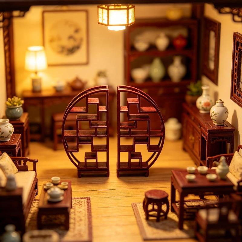 Mini Display Shelf for Dollhouse, 1:25 Scale Chinese Curio Cabinet, Miniature Chinese Furniture Model for DIY Sand Tray Decoration and Home Display