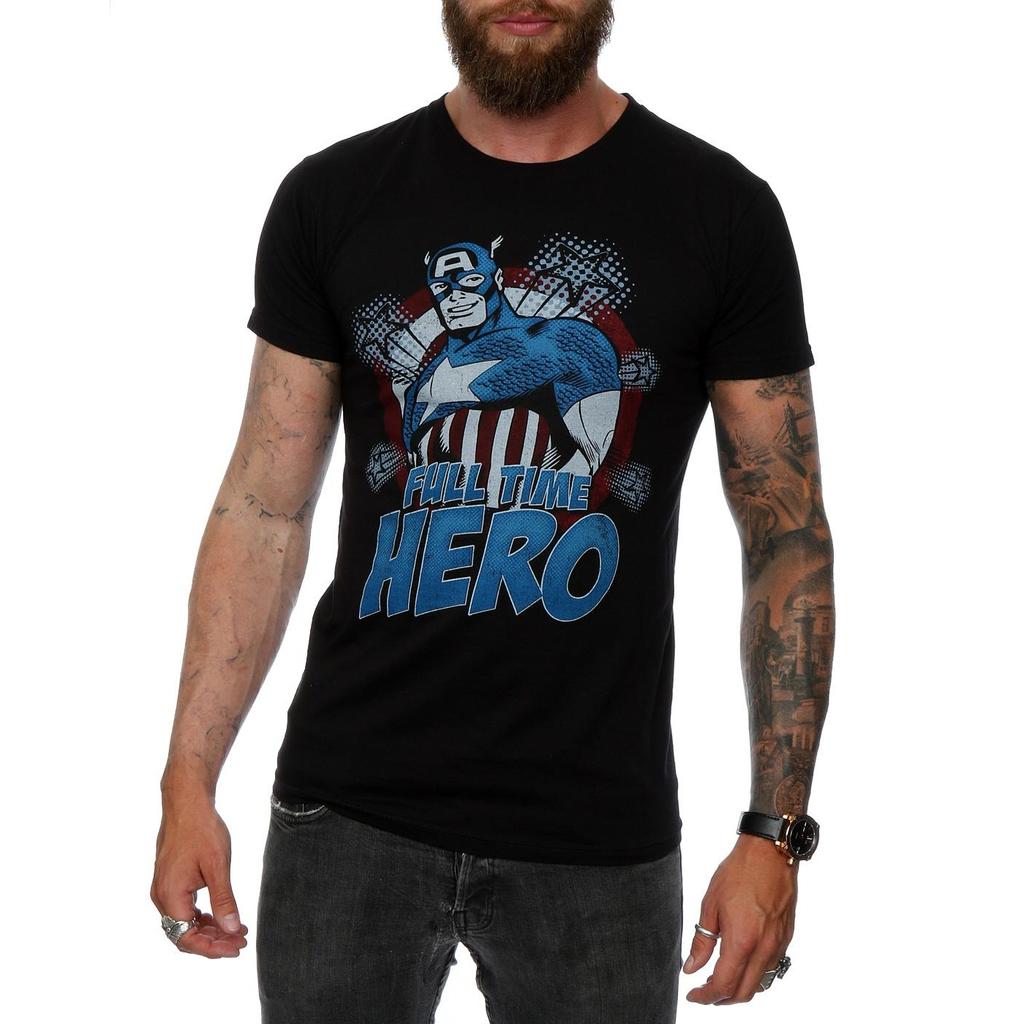 Marvel Mens Captain America Full Time Hero T-Shirt