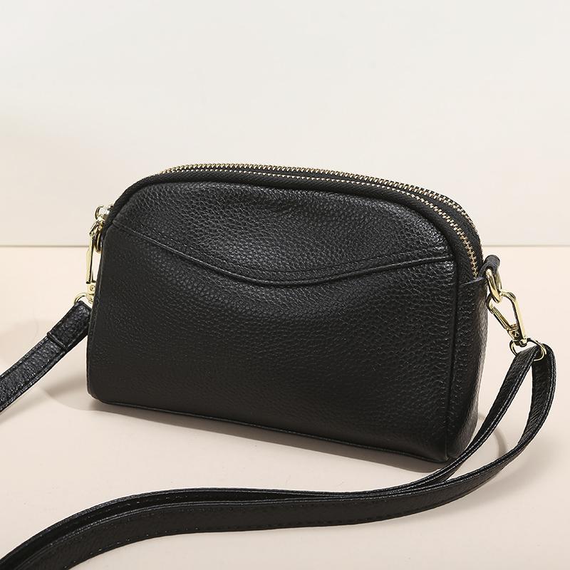 Сумка через плечо из натуральной кожи для женщин, двойная молния, маленькие сумки, простая сумка