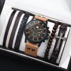 1/5pcs/set 1pc Fashion Men's Casual Business Watch/1pc Men's Quartz Wrist Watch & 4pcs Bead Bracelets Set, Gift for Man
