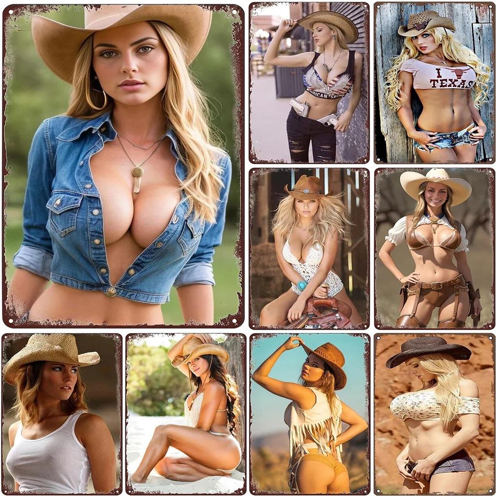 Vintage Metal Tin Signs Sexy Hot Western Retro Pin-Up Cowgirls Posters Decor Plaque Home Decoratios For Garage Bar Cafe Club Pub