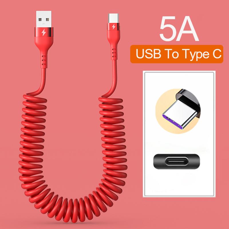 Автомобильный USB Type C/Type C к Type C/USB LIGHTNING Кабель с пружинным телескопическим механизмом для быстрой зарядки для iPhone 16 15 14 Samsung Xiaomi OnePlus