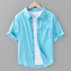 Летняя тонкая мужская рубашка с коротким рукавом, повседневная рубашка из хлопка и льна
