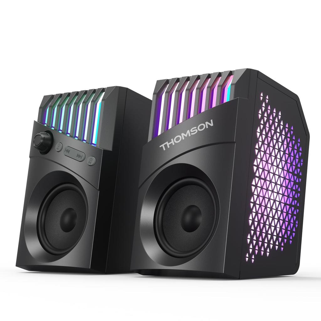 THOMSON PC Bluetooth Gaming Speaker with RGB USB Flash Drive Wired USB Channel 10W X Compatible with and Smartphones Speaker, 5.3 Lighting, Support,