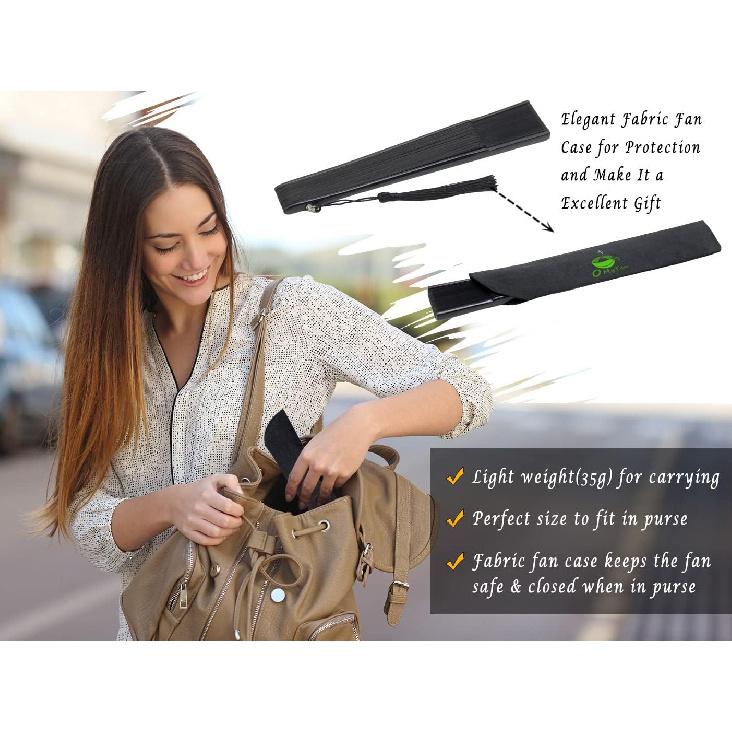 OMyTea Складной веер для женщин - Складной китайский японский винтажный бамбуковый шелковый веер - для приливов жара, церкви, декора, EDM, музыкального фестиваля,
