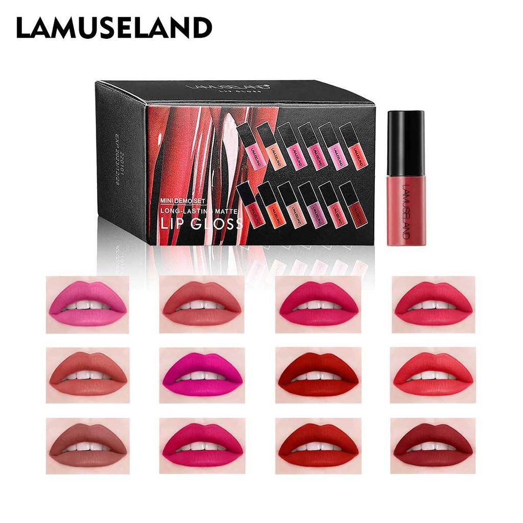 12Colors/Set Mini Cute Long-Lasting Lipstick Matte Mini Lip Gloss Waterproof Travel Kit