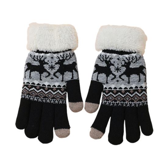 Зимние сенсорные перчатки мужские женские с вязаным узором оленя теплые перчатки на флисовой подкладке толстые перчатки с пушистыми манжетами для велоспорта в помещении и на улице