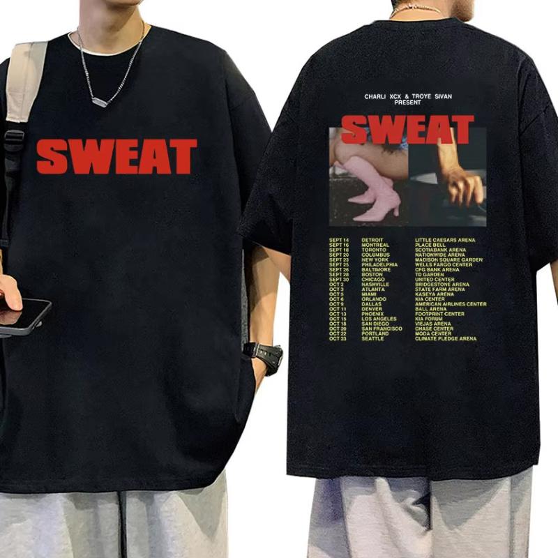 Charli XCX SWEAT Тур 2024 Brat Футболка Унисекс Женская Винтажная Харадзюку Модная Футболка Хип-Хоп Оверсайз Хлопковая Футболка Уличная Одежда
