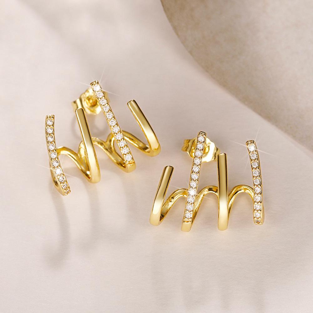 Четыре захвата за ухо, серьги-клипсы для интернет-знаменитостей, с нишевым дизайном, женские, модные серьги-пусеты с четырьмя когтями, тренд