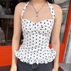 Женские топы в горошек с вырезом халтер, низким вырезом, на завязках, с оборками, без спинки, без рукавов, облегающие, модные, уличные, универсальные, жилет