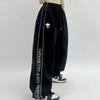 American Street Trend Black Printed Drawstring Sports Casual Pants Women Autumn Pocket Elastic Waist Straight Wide Leg Trousers