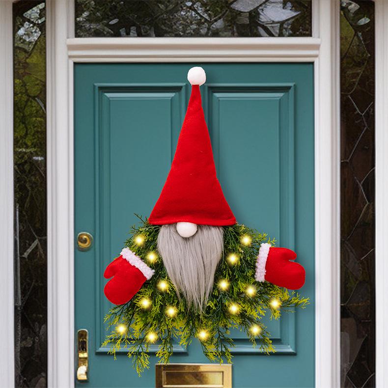 Light‑Up Faceless Gnome Christmas Wreath, Xmas Door Window Hanging Ornament