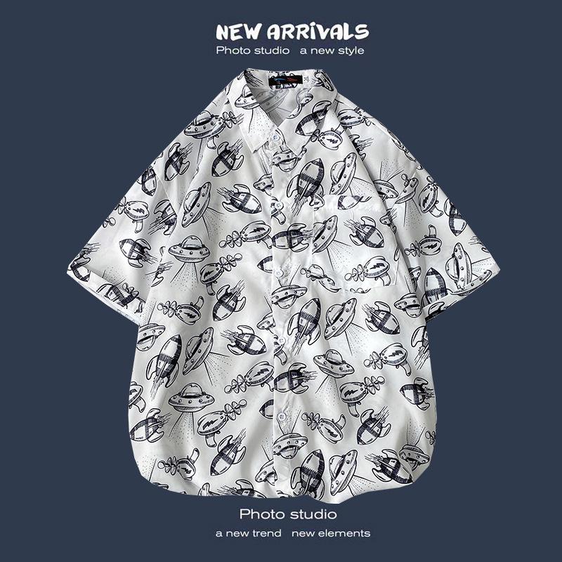 Летняя корейская ретро-цветочная свободная рубашка для пары - модный мужской топ с коротким рукавом