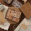 12 Pcs Vintage Wood Rubber Stamp Universe Letters Number Flowers Retro Stamp Set for DIY Art Craft Journals Scrapbooking Planner Card Making