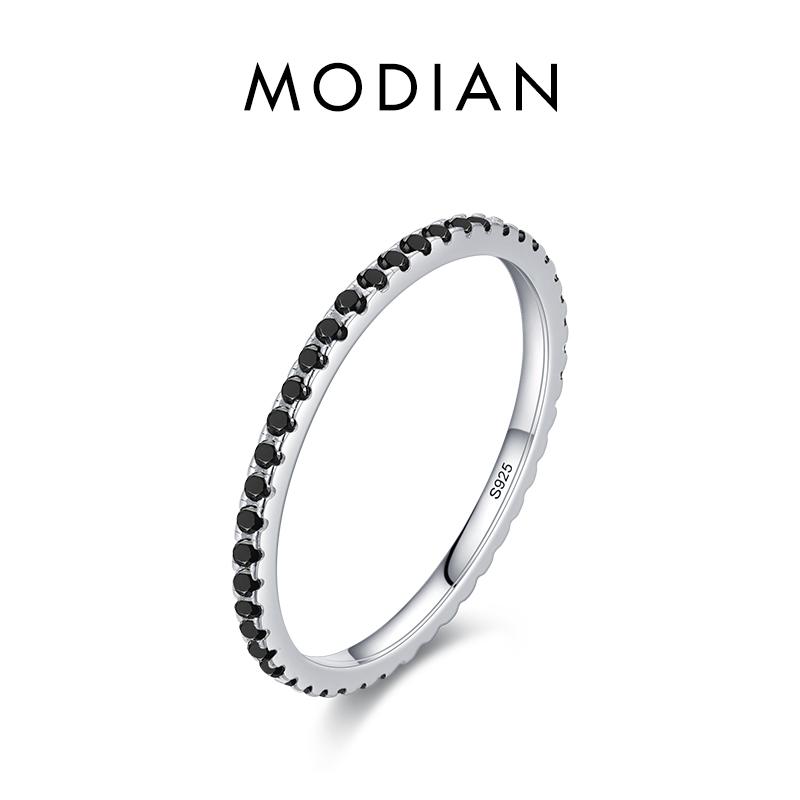 MODIAN Серебро, черный цирконий, штабелируемые кольца, модные кольца из стерлингового серебра 925 пробы с кристаллами для женщин, вечерние ювелирные украшения