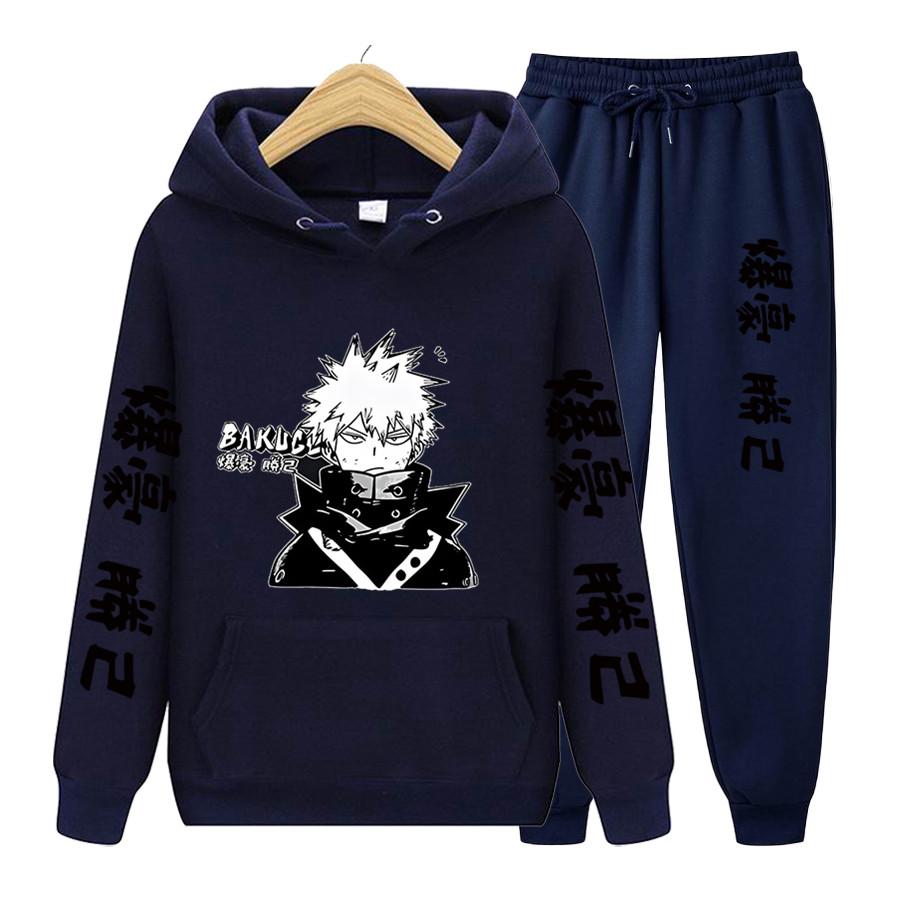 Женский комплект из 2 предметов с длинными рукавами, японское аниме «My Hero Academia Katsuki Bakugo», толстовка с капюшоном, одежда унисекс, толстовка