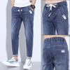 Men's Summer Elastic Waist Thin Style Work Pants Youth Plus Size Denim Jeans