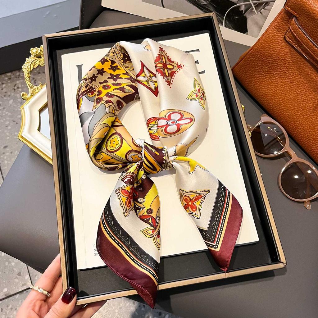Small Silk Scarf Women'S Versatile High-End Decorative Square Scarf Professional Small Scarf Simulation Silk Korean Version Streamer Bag