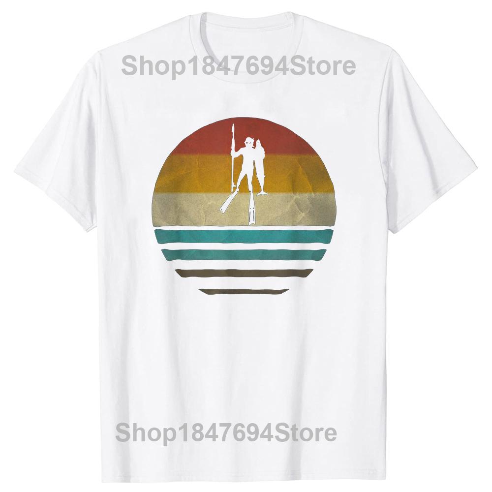 Spearfishing T Shirt Retro Vintage Tee Tops Round Neck Short-Sleeve Fashion Scuba Diving Tshirt Clothing Casual Basic T-shirts Unisex