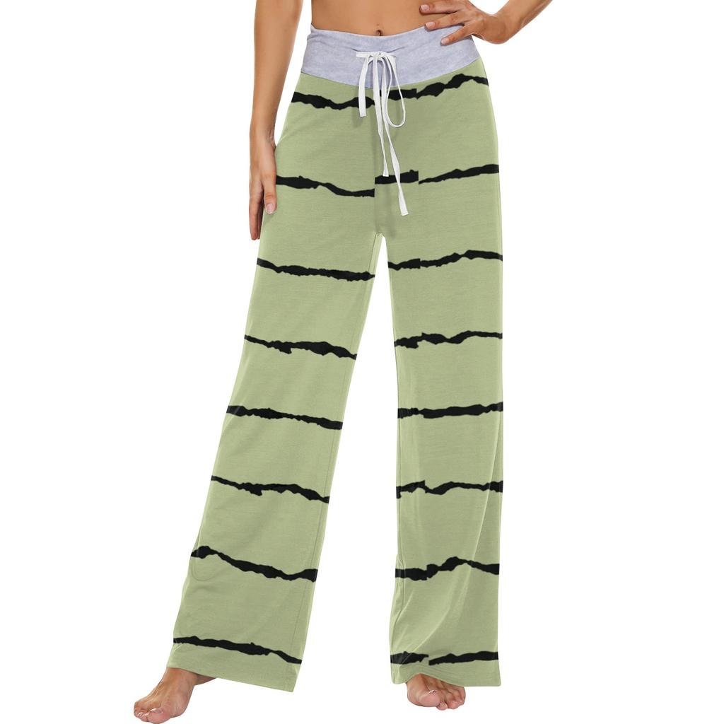 Женские модные повседневные удобные пижамные штаны с принтом в полоску, широкие брюки на шнурке